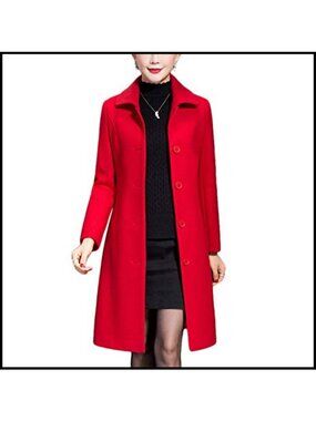 Women's Wool Trench Coat Long Thick Winter Overcoat Slim Fit